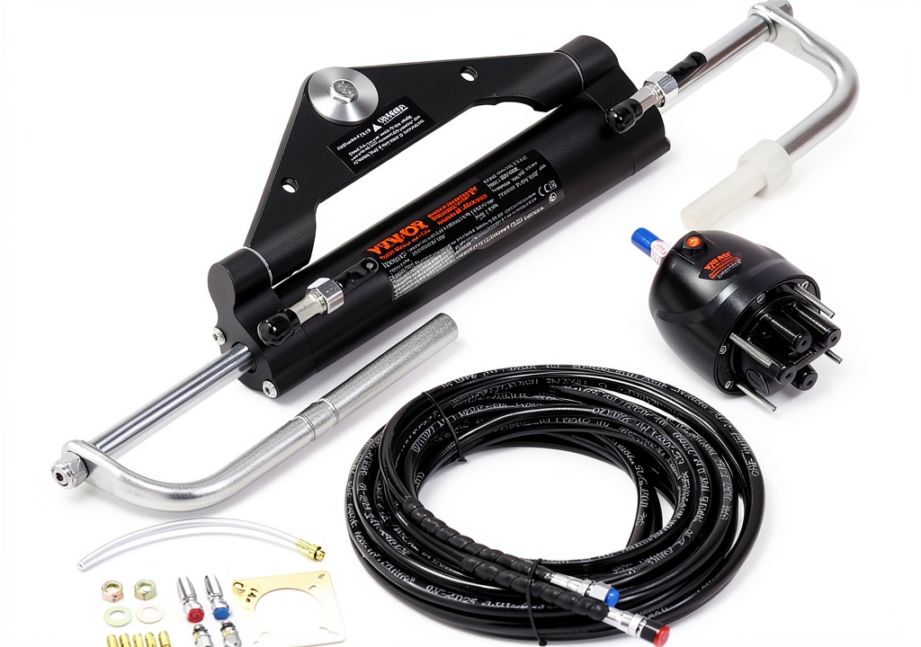 VEVOR hydraulic steering kit installed on a boat hull
